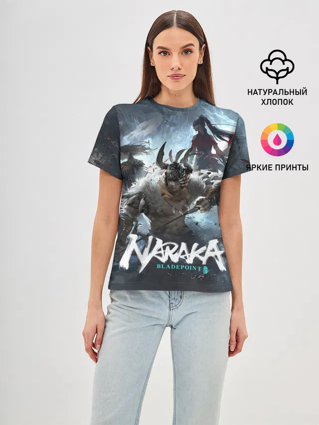 Женская базовая футболка с принтом «Naraka team»