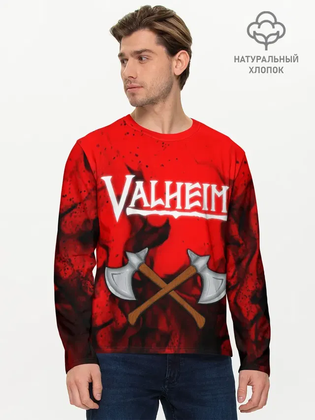 Мужской лонгслив базовый с принтом «Valheim»