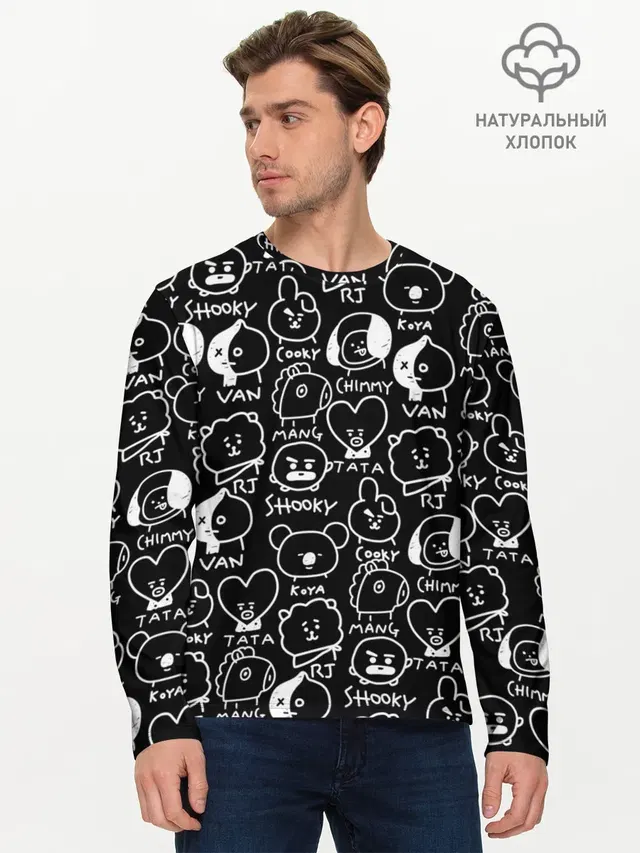 Мужской лонгслив базовый с принтом «BTS — BT21»