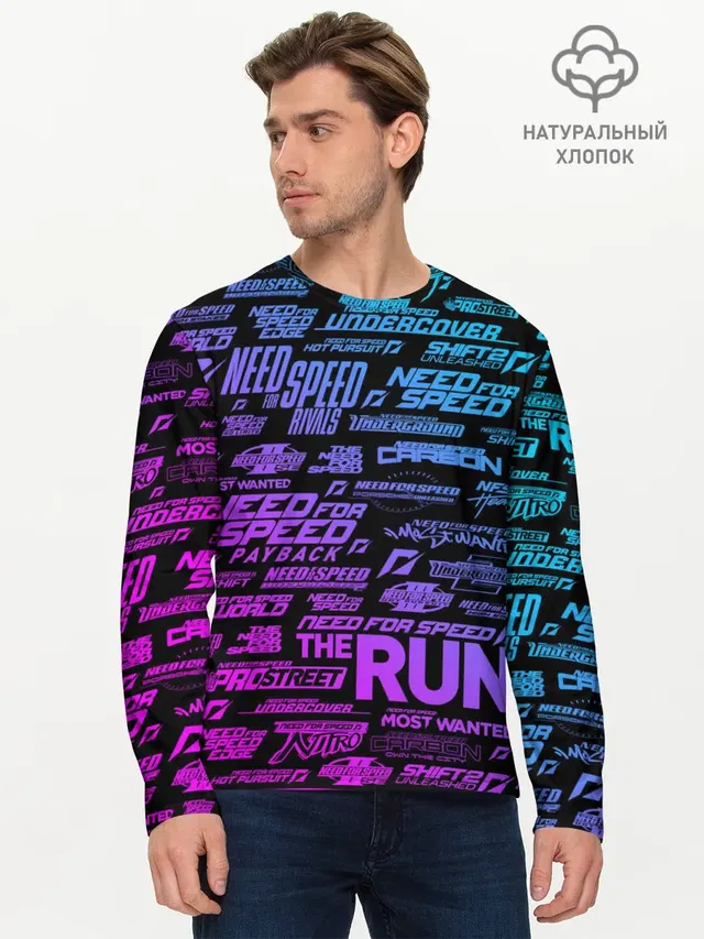Мужской лонгслив базовый с принтом «NFS ALL Logos Neon»