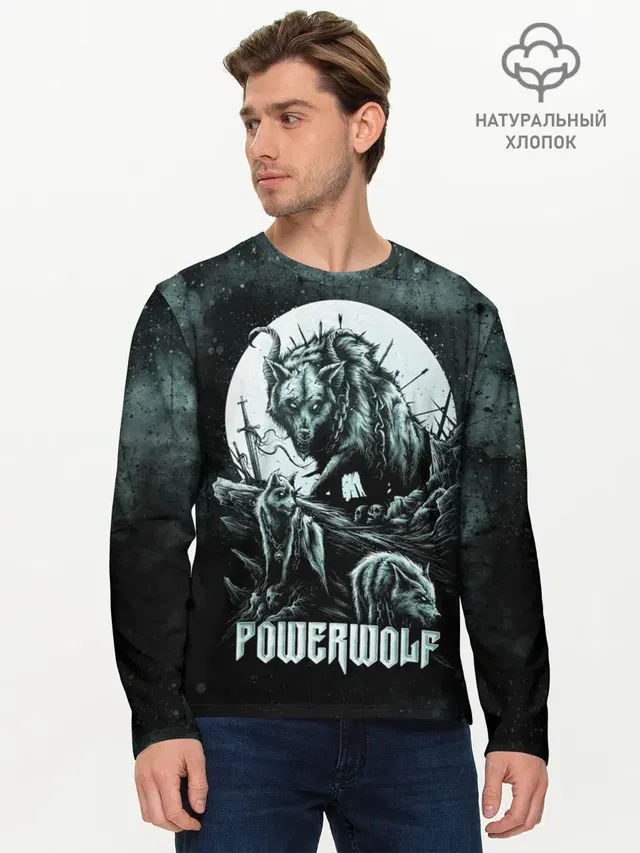 Мужской лонгслив базовый с принтом «Wolf — Powerwolf»