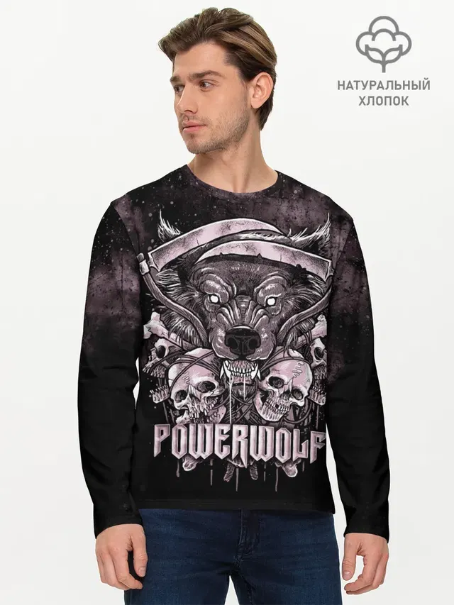 Мужской лонгслив базовый с принтом «Wolf — Powerwolf»