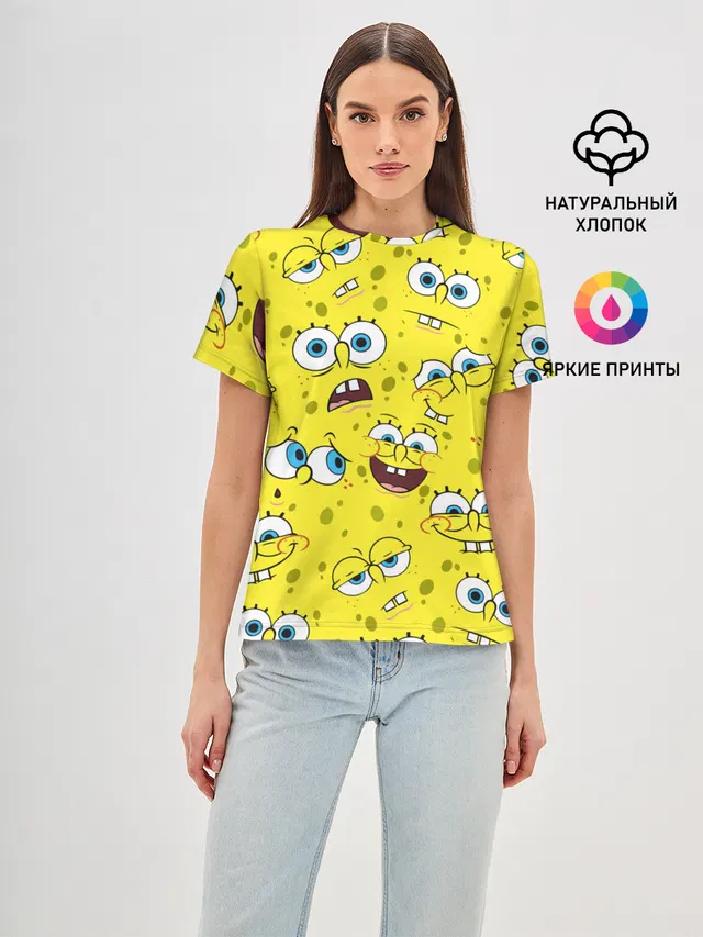 Женская базовая футболка с принтом «Губка Боб — SpongeBob pattern»