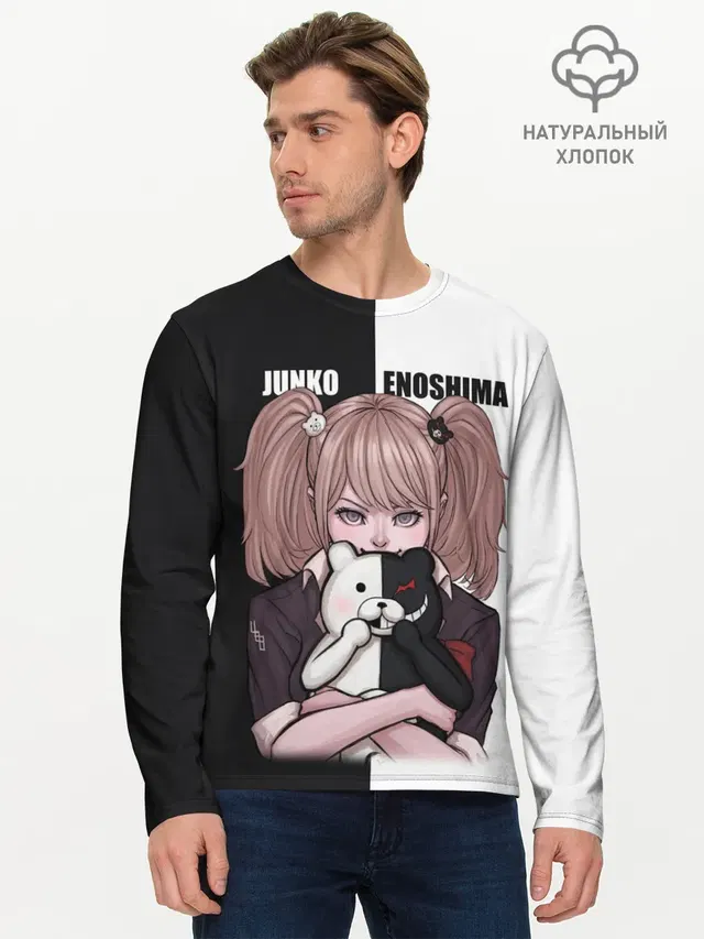 Мужской лонгслив базовый с принтом «Danganronpa — MONOKUMA — JUNKO»