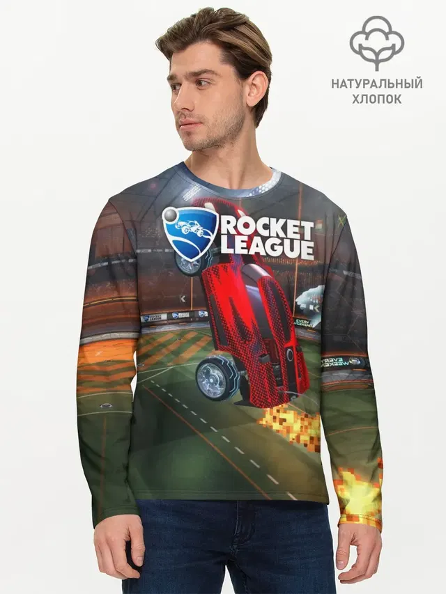 Мужской лонгслив базовый с принтом «Rocket League»