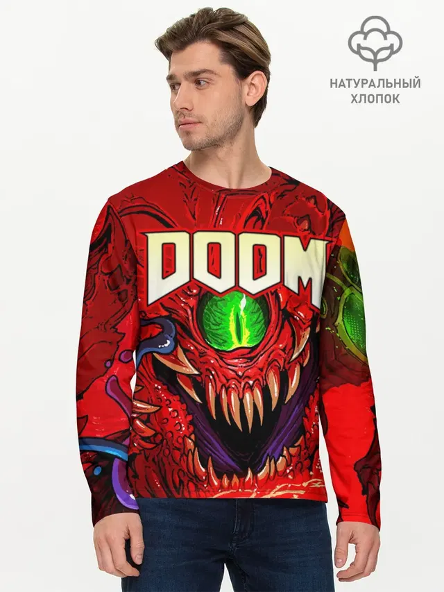 Мужской лонгслив базовый с принтом «Дум — DOOM Eternal»