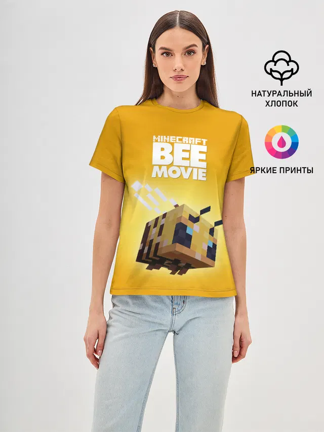 Женская базовая футболка с принтом «Майнкрафт — BEE MOVIE Minecraft»