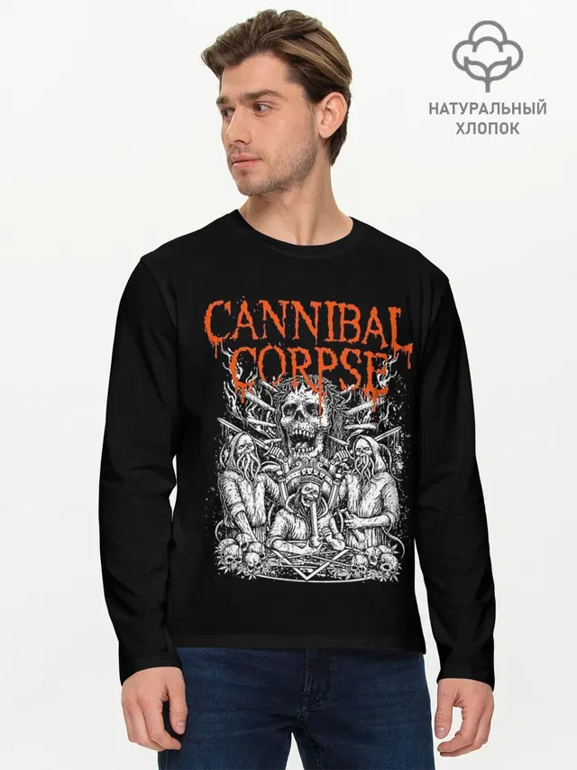 Мужской лонгслив базовый с принтом «Cannibal Corpse»