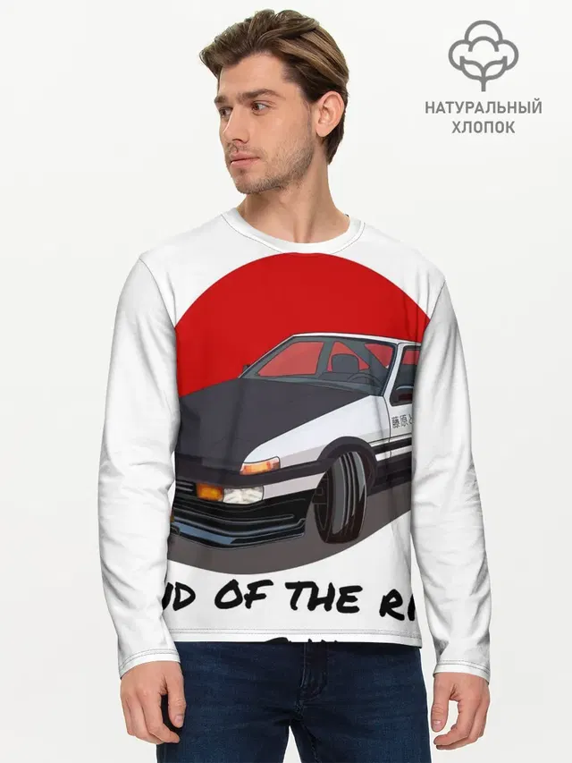 Мужской лонгслив базовый с принтом «Toyota Sprinter Trueno AE86 — Land of the rising sun»