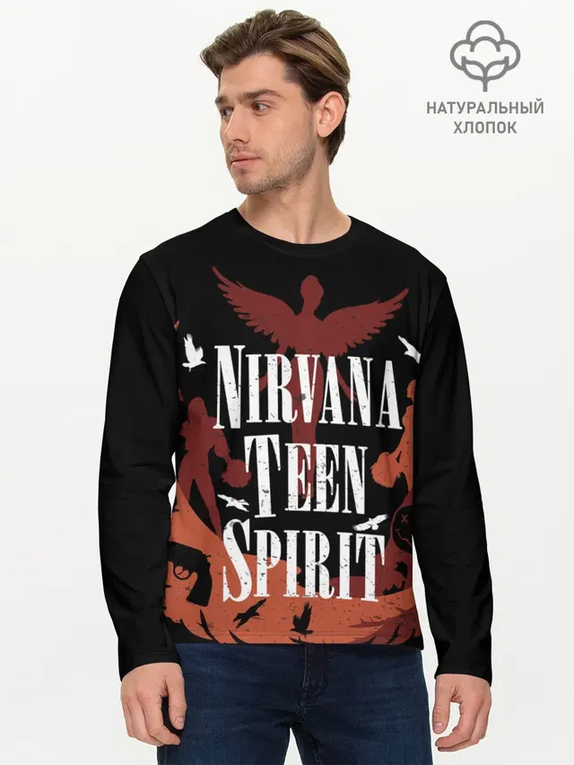 Мужской лонгслив базовый с принтом «Nirvana Teen Spirit»