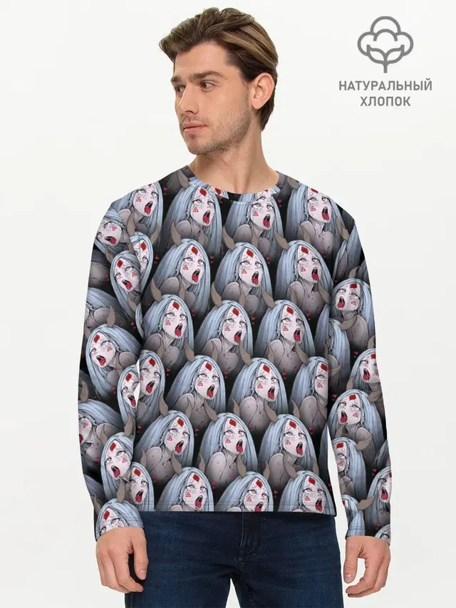 Мужской лонгслив базовый с принтом «Kaguya Ahegao»
