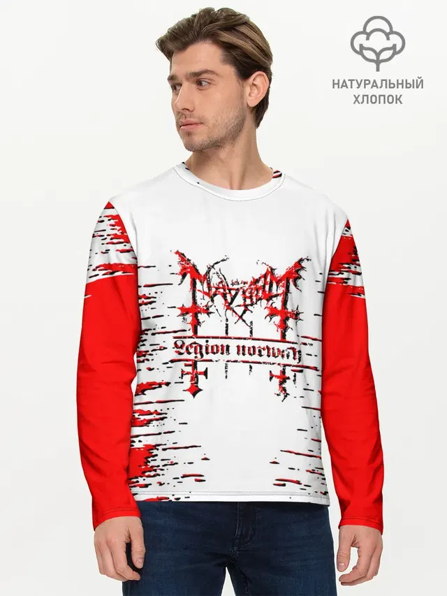 Мужской лонгслив базовый с принтом «Mayhem»