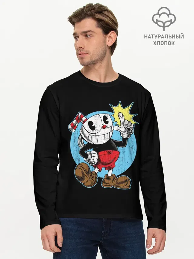 Мужской лонгслив базовый с принтом «Cuphead — КАПХЕД»