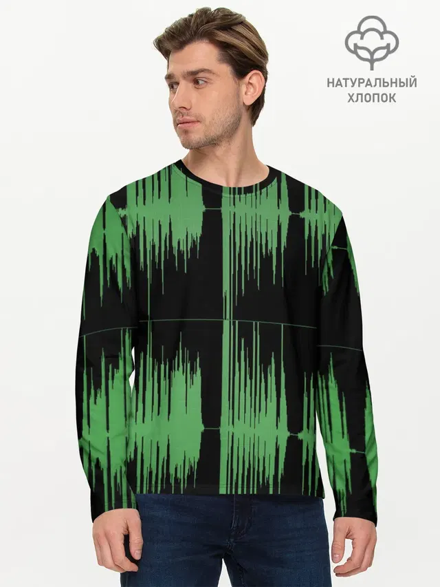Мужской лонгслив базовый с принтом «AUDIOWAVE»