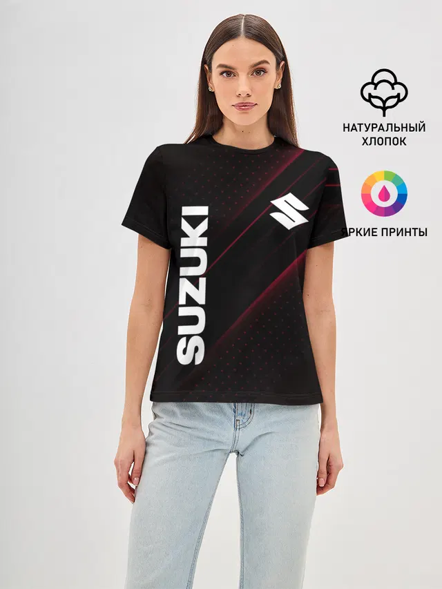 Женская базовая футболка с принтом «Suzuki — SUZUKI, sport»