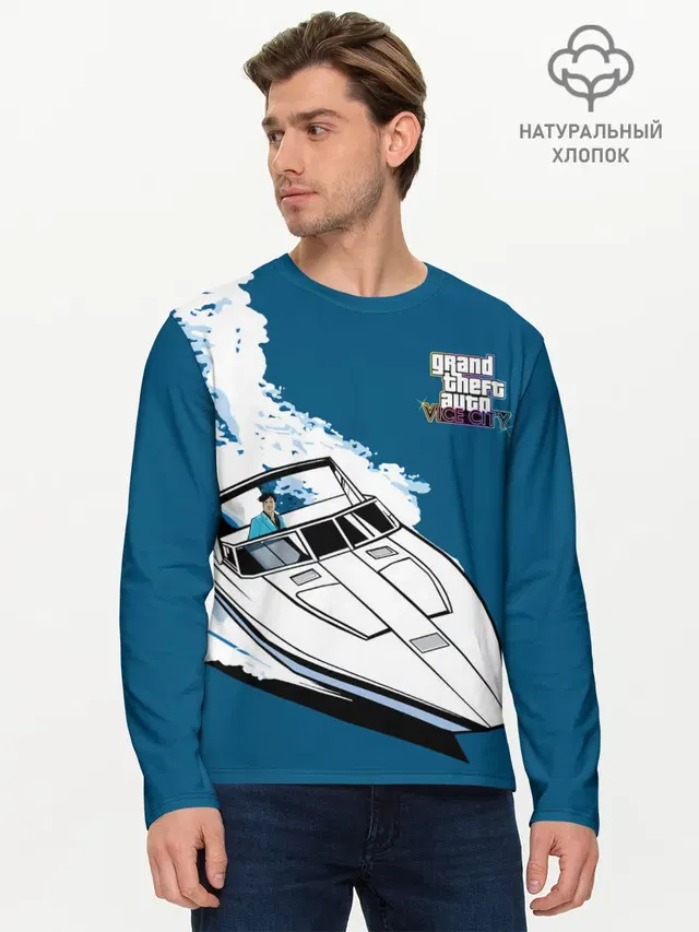 Мужской лонгслив базовый с принтом «Tommy on board»