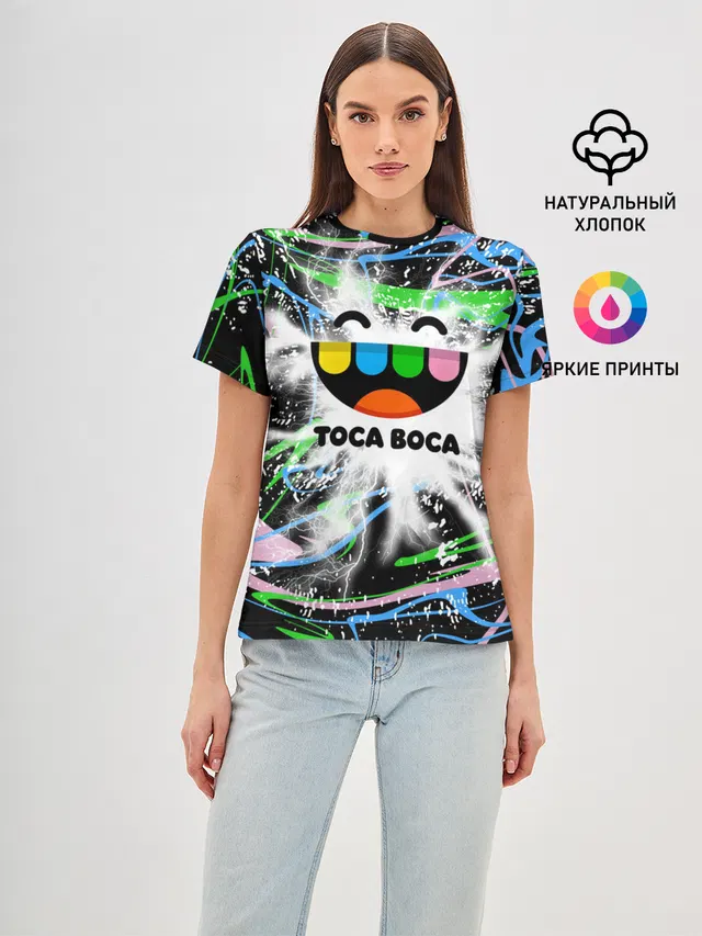 Женская базовая футболка с принтом «Toca Boca — Toca Boca: Весельчак.»