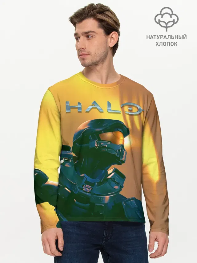 Мужской лонгслив базовый с принтом «Halo — Мастер Чиф»
