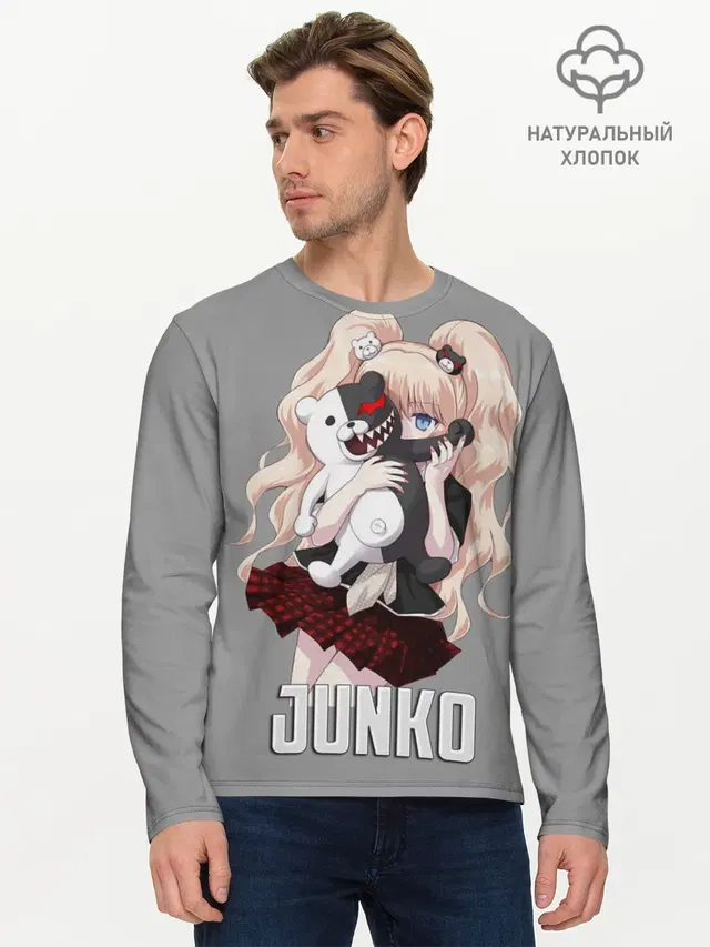 Мужской лонгслив базовый с принтом «Danganronpa — MONOKUMA — JUNKO»