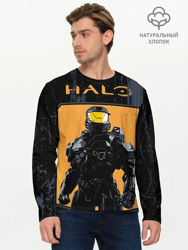 Мужской лонгслив базовый с принтом «Halo Chef»