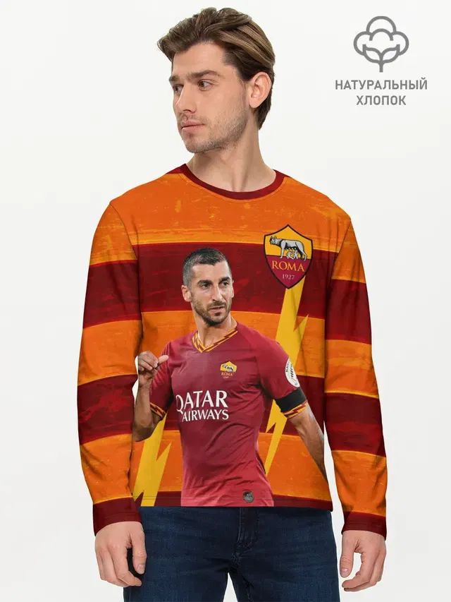 Мужской лонгслив базовый с принтом «Генрих Мхитарян — Henrikh Mkhitaryan — Roma»