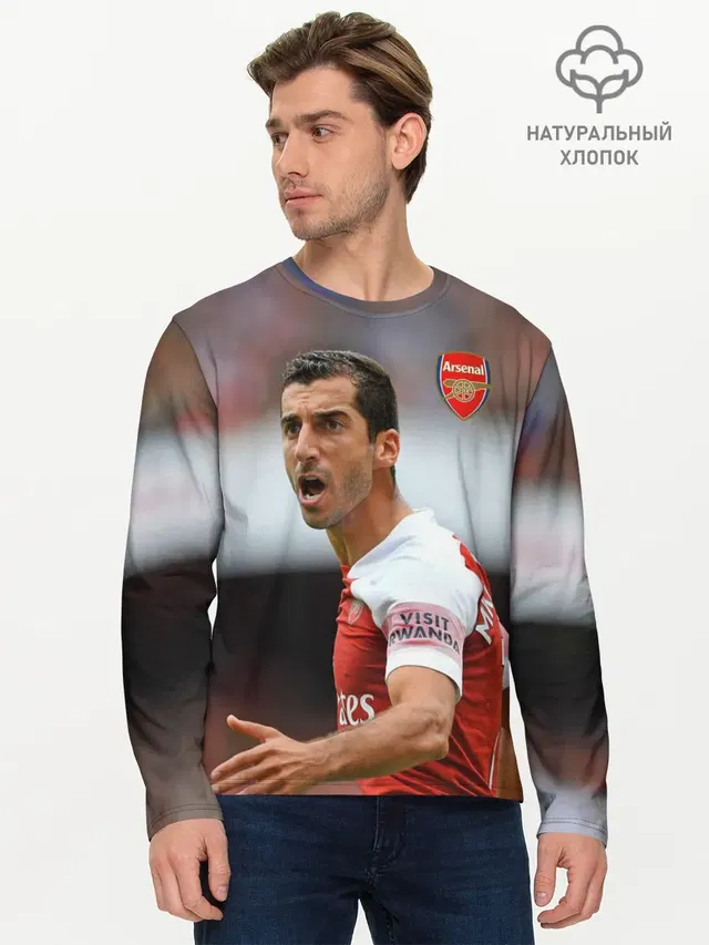 Мужской лонгслив базовый с принтом «Генрих Мхитарян — H. Mkhitaryan — Arsenal»