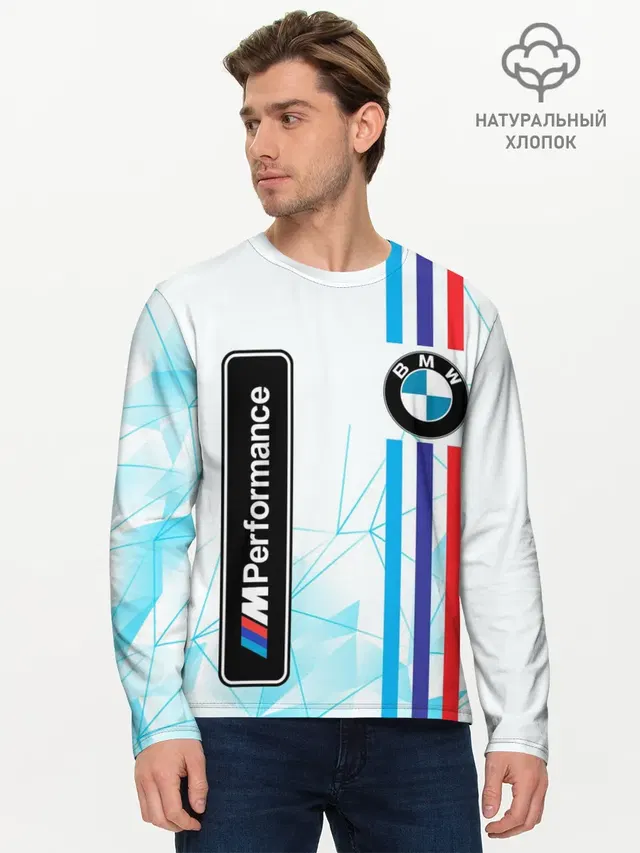 Мужской лонгслив базовый с принтом «BMW — M PERFORMANCE»