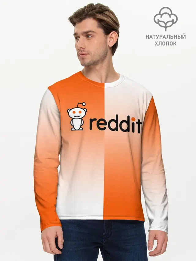 Мужской лонгслив базовый с принтом «Социальные сети — REDDIT — РЕДДИТ — ГРАДИЕНТ»