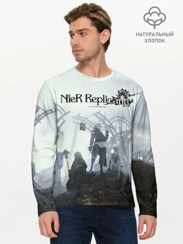 Мужской лонгслив базовый с принтом «Nier — NieR Replicant»