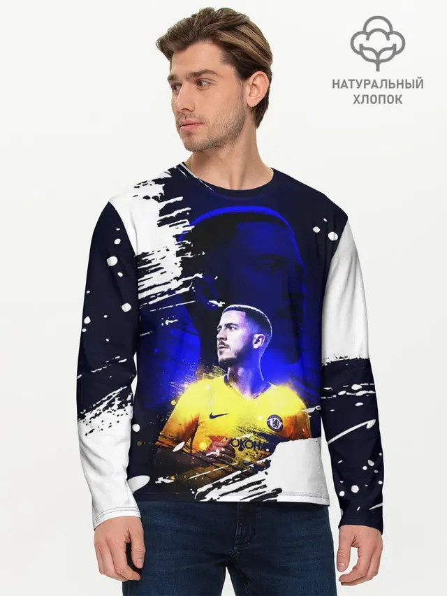 Мужской лонгслив базовый с принтом «Эден Азар — EDEN HAZARD»