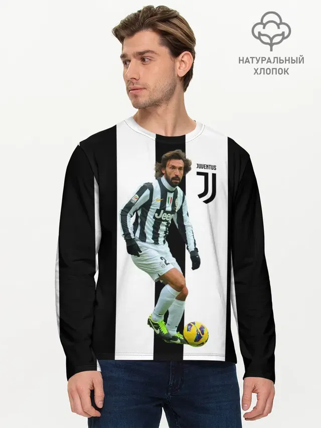 Мужской лонгслив базовый с принтом «Ювентус — Andrea Pirlo»