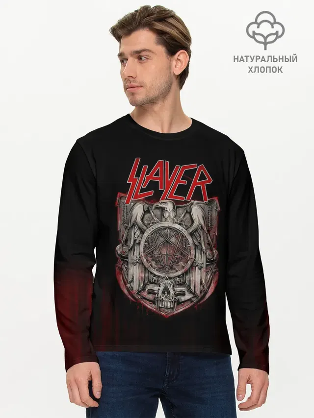 Мужской лонгслив базовый с принтом «Slayer»