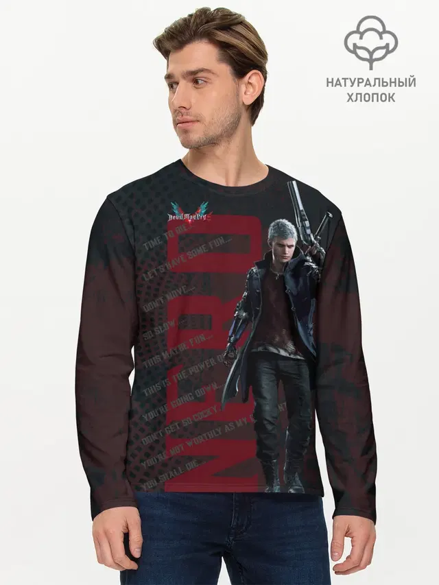 Мужской лонгслив базовый с принтом «Devil May Cry — Nero»
