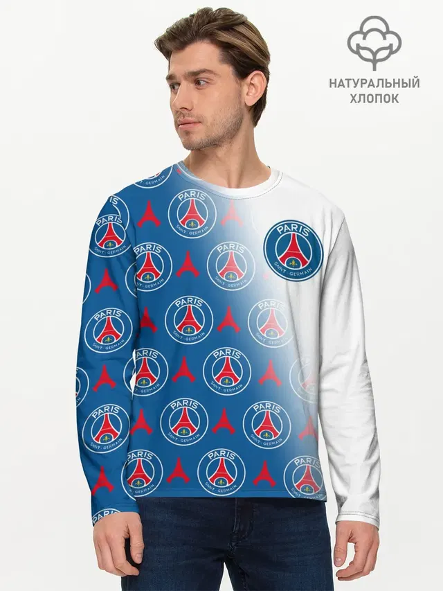 Мужской лонгслив базовый с принтом «ПСЖ — ФК ПСЖ — PARIS SAINT GERMAIN»
