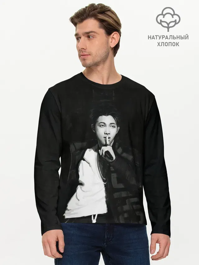 Мужской лонгслив базовый с принтом «BTS — Namjoon black»