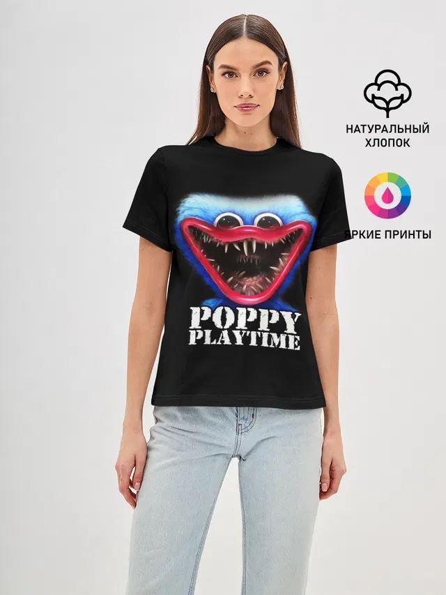 Женская базовая футболка с принтом «Poppy Playtime ХАГГИ ВАГГИ»