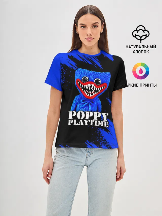 Женская базовая футболка с принтом «Poppy Playtime — ХАГГИ ВАГГИ»