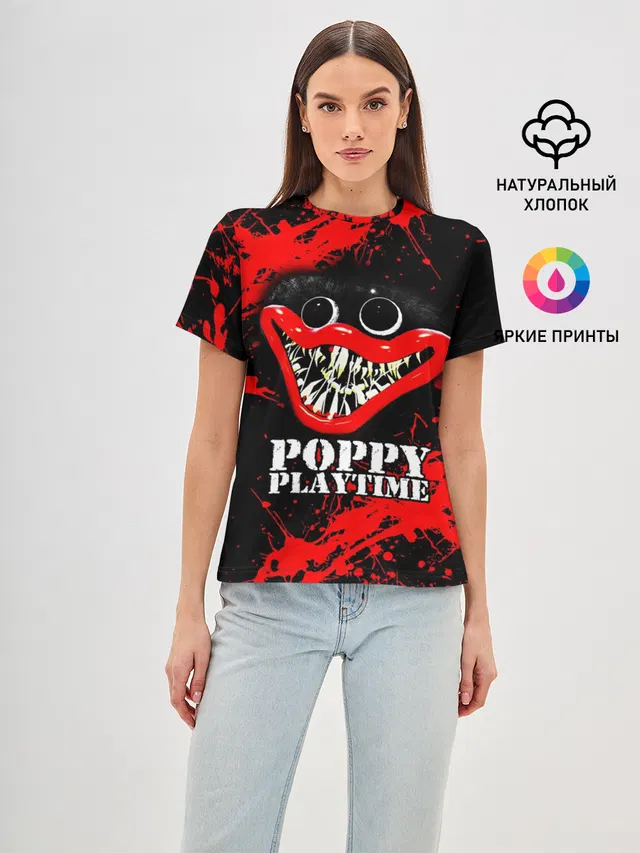 Женская базовая футболка с принтом «Poppy Playtime — ХАГГИ ВАГГИ»