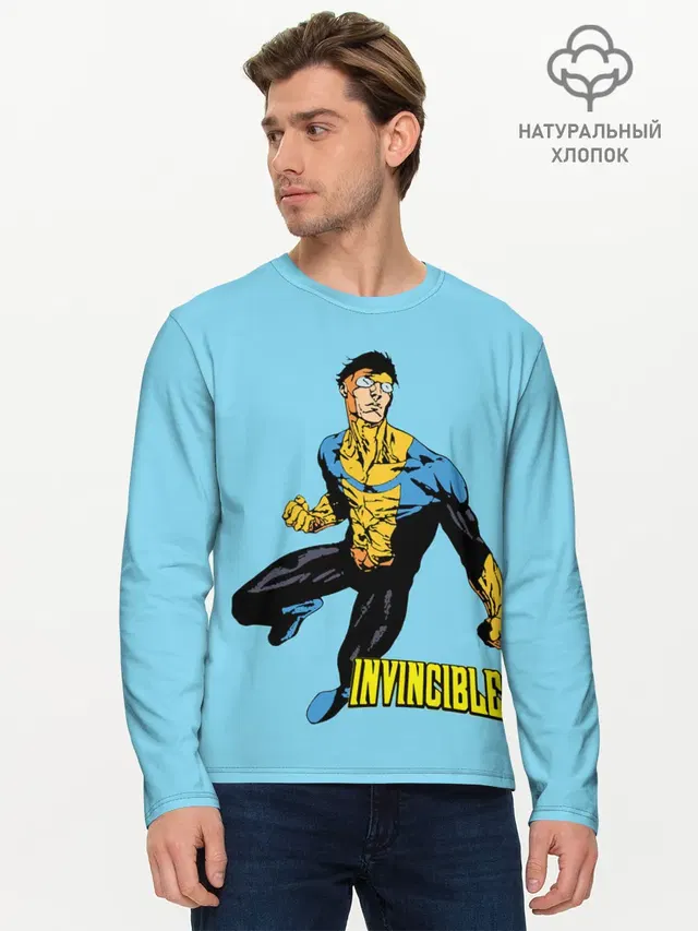 Мужской лонгслив базовый с принтом «Invincible»