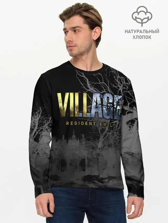 Мужской лонгслив базовый с принтом «Bare trees — Resident Evil Village»