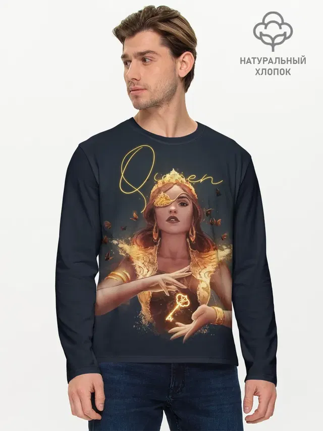 Мужской лонгслив базовый с принтом «Queen»