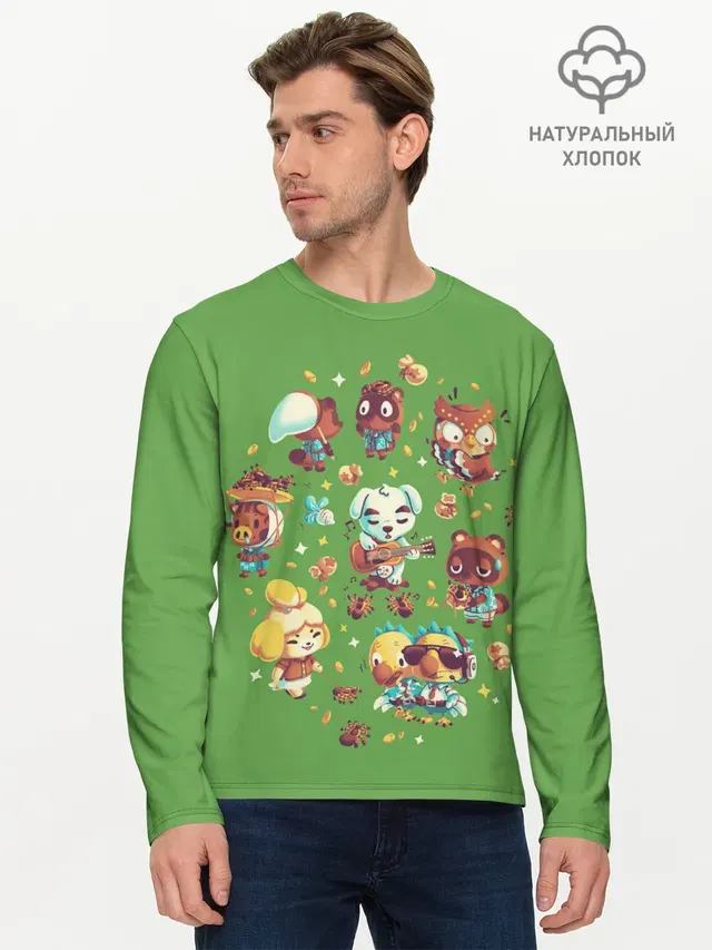 Мужской лонгслив базовый с принтом «Animal Crossing — Party Crossing»