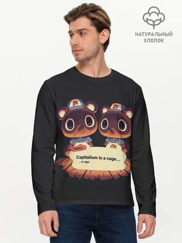 Мужской лонгслив базовый с принтом «Animal Crossing — Seller Crossing»