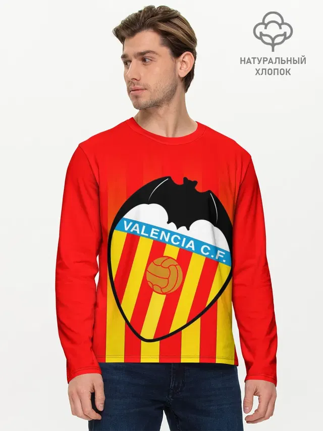 Мужской лонгслив базовый с принтом «Valencia — FC VALENCIA — ФК ВАЛЕНСИЯ»