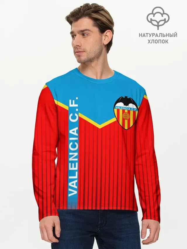 Мужской лонгслив базовый с принтом «Valencia — FC VALENCIA — ФК ВАЛЕНСИЯ»