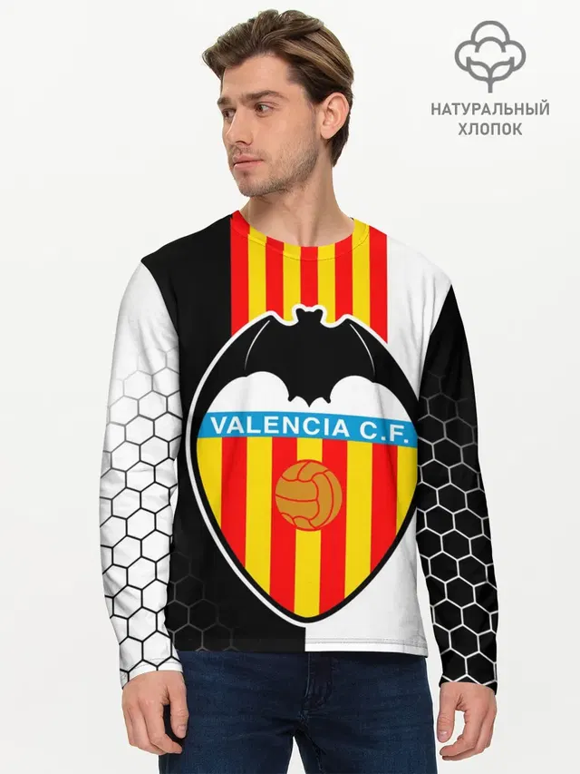 Мужской лонгслив базовый с принтом «Valencia — FC VALENCIA — ФК ВАЛЕНСИЯ»