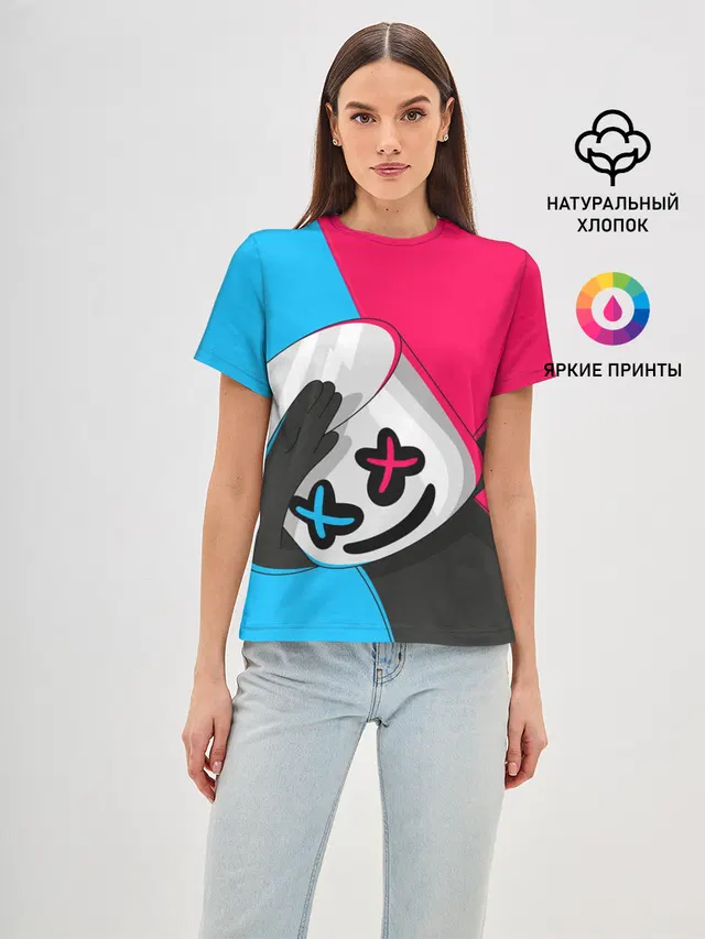 Женская базовая футболка с принтом «Marshmello — New Marshmello»
