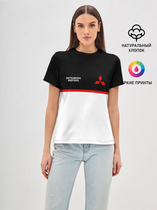 Женская базовая футболка с принтом «Mitsubishi — Mitsubushi — Два цвета»