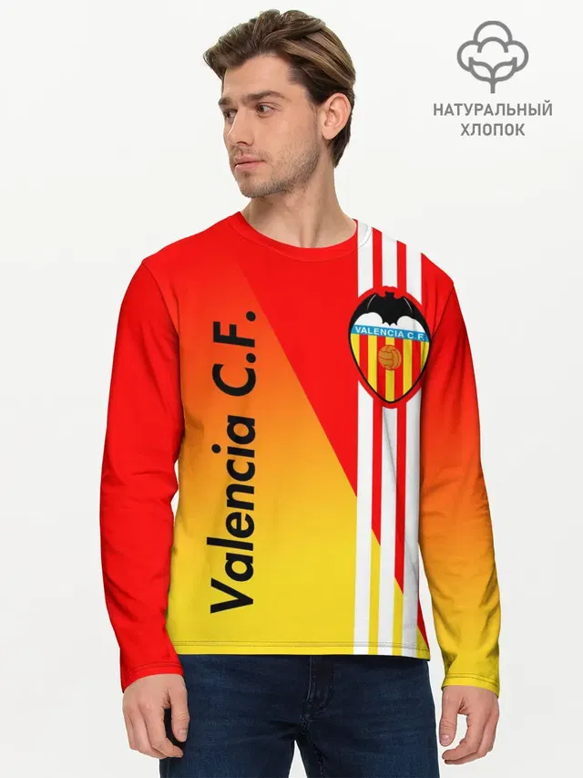 Мужской лонгслив базовый с принтом «Valencia — FC VALENCIA — ФК ВАЛЕНСИЯ»
