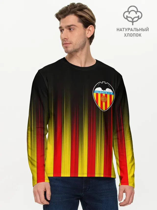 Мужской лонгслив базовый с принтом «Valencia — FC VALENCIA — ФК ВАЛЕНСИЯ»